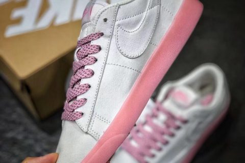 高端精仿开拓者板鞋 素雅风 白粉红 NK BLAZER LOW LX 3D立体logo低帮产品图