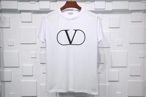 华伦天奴V字母短袖白色 19ss 新logo纯色小大V字母圆领短袖T恤