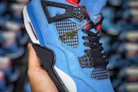 莆田鞋-  H12系列 Air Jordan4  四代蓝麂皮 正确网格工艺