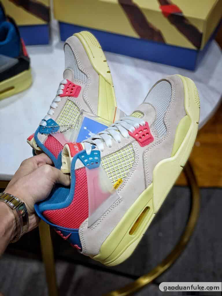 莆田鞋微信号推荐-原厂批次 Union LA x Air Jordan 4蓝红粉