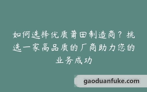 如何选择优质莆田制造商？挑选一家高品质的厂商助力您的业务成功