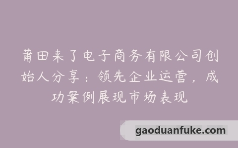 莆田来了电子商务有限公司创始人分享：领先企业运营，成功案例展现市场表现